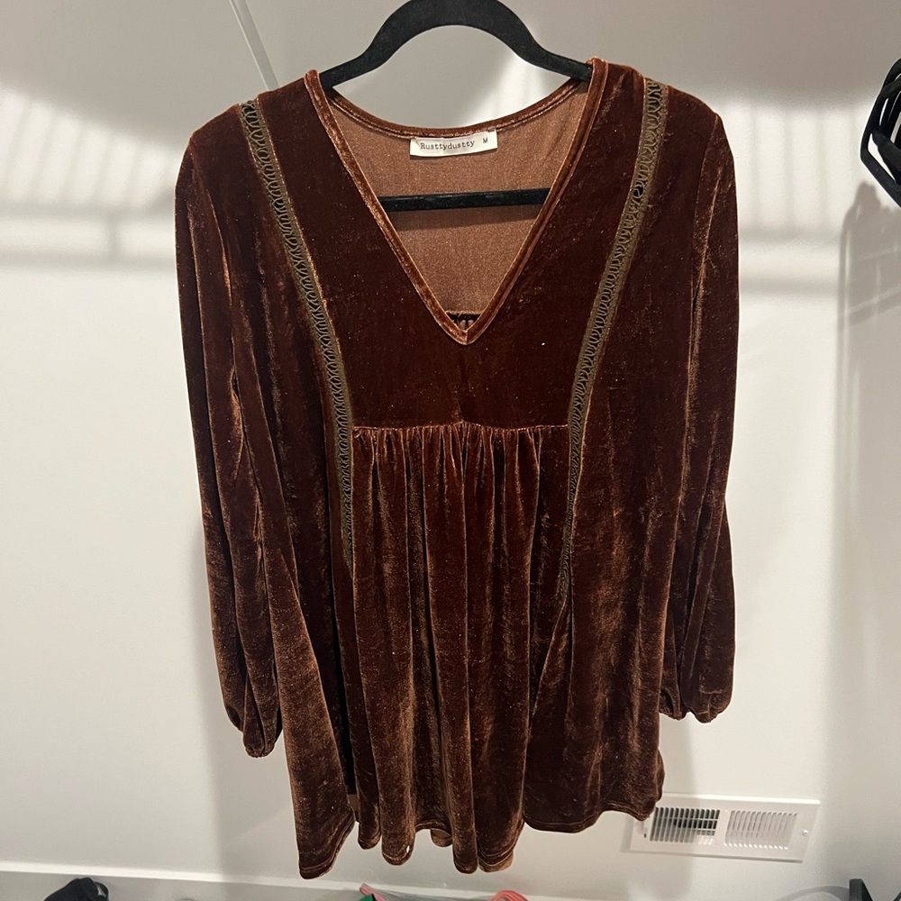 Brown Velvet Babydoll Dress